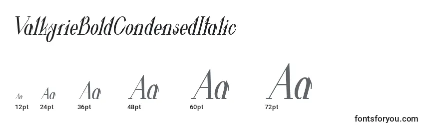 Размеры шрифта ValkyrieBoldCondensedItalic