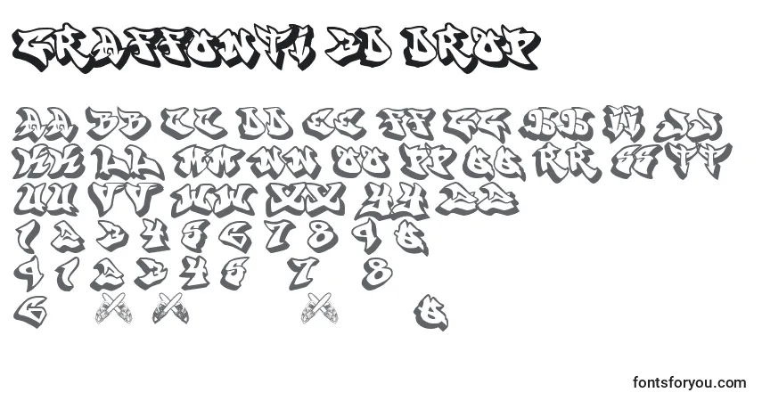 Czcionka Graffonti.3D.Drop – alfabet, cyfry, specjalne znaki