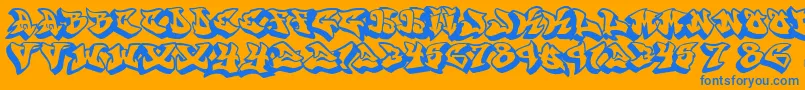 Graffonti.3D.Drop-Schriftart – Blaue Schriften auf orangefarbenem Hintergrund