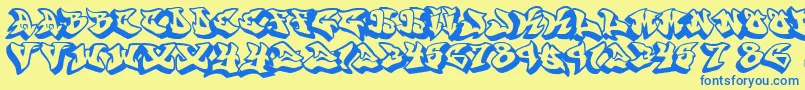 Fonte Graffonti.3D.Drop – fontes azuis em um fundo amarelo