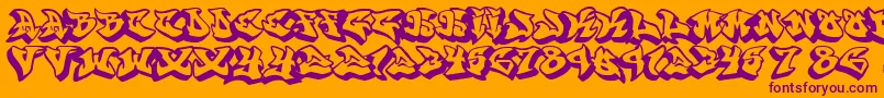 Fonte Graffonti.3D.Drop – fontes roxas em um fundo laranja