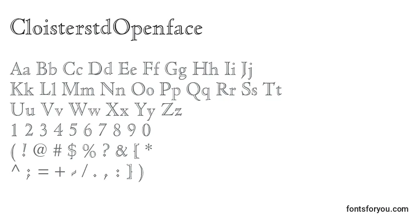 A fonte CloisterstdOpenface – alfabeto, números, caracteres especiais