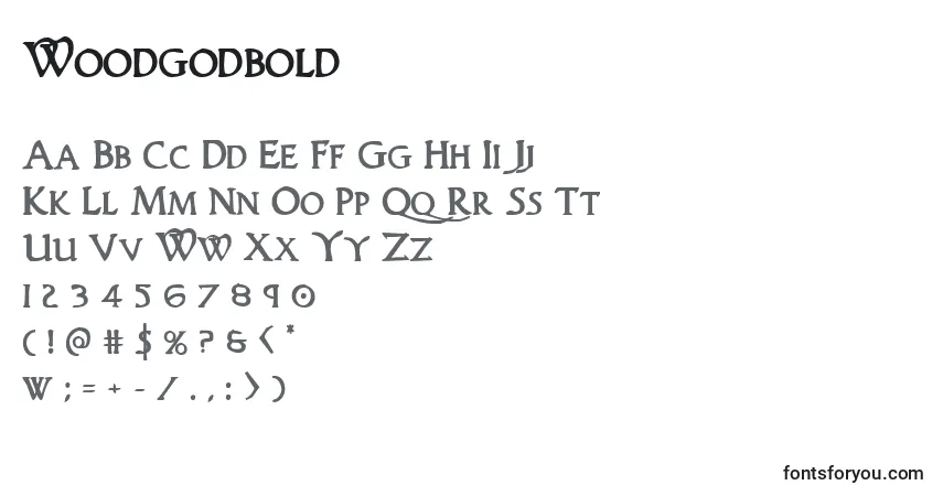 A fonte Woodgodbold – alfabeto, números, caracteres especiais