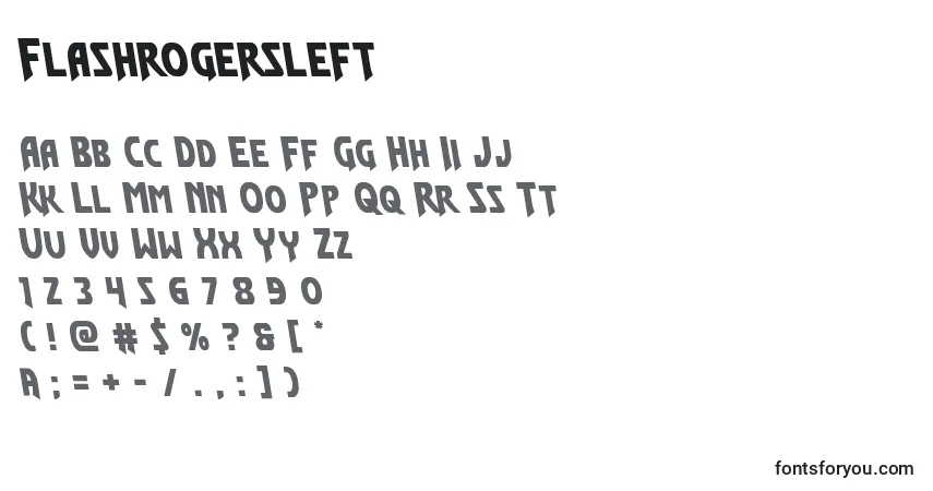 A fonte Flashrogersleft – alfabeto, números, caracteres especiais
