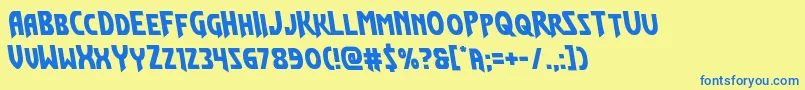 Flashrogersleft-Schriftart – Blaue Schriften auf gelbem Hintergrund