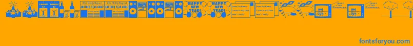 NewYearsDingsJl-Schriftart – Blaue Schriften auf orangefarbenem Hintergrund