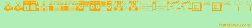 NewYearsDingsJl-Schriftart – Orangefarbene Schriften auf grünem Hintergrund