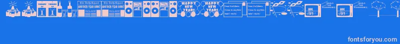 NewYearsDingsJl-Schriftart – Rosa Schriften auf blauem Hintergrund