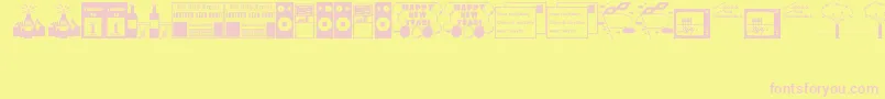 NewYearsDingsJl-fontti – vaaleanpunaiset fontit keltaisella taustalla