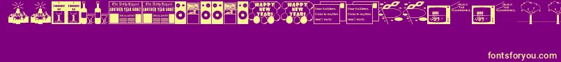 NewYearsDingsJl-Schriftart – Gelbe Schriften auf violettem Hintergrund