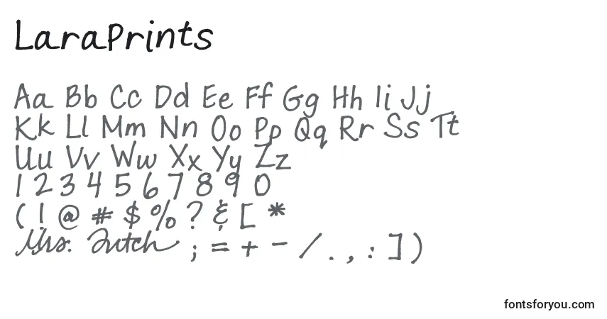 LaraPrints-fontti – aakkoset, numerot, erikoismerkit