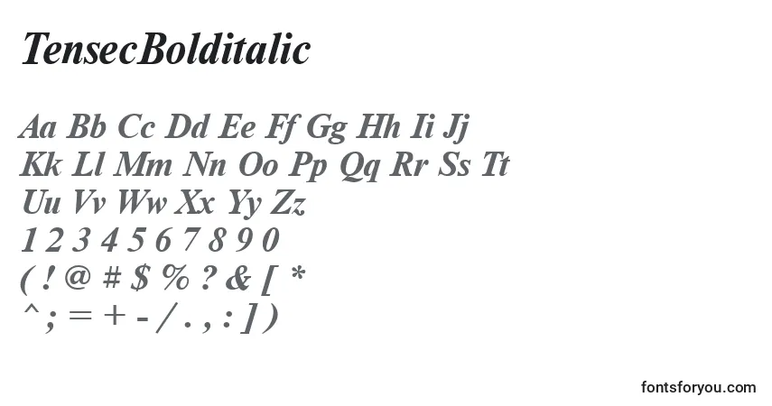 A fonte TensecBolditalic – alfabeto, números, caracteres especiais