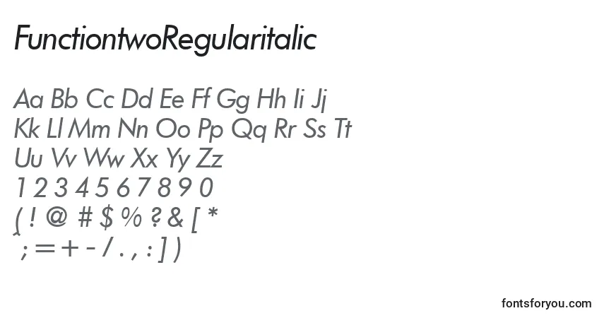 Czcionka FunctiontwoRegularitalic – alfabet, cyfry, specjalne znaki