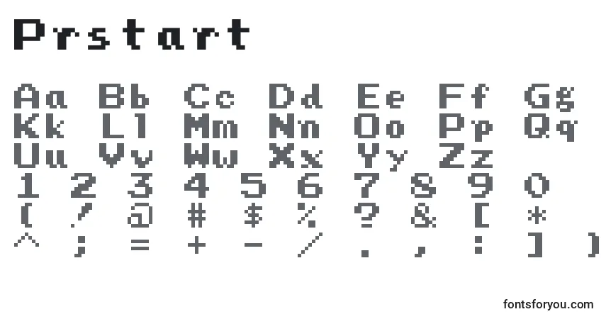 Schriftart Prstart – Alphabet, Zahlen, spezielle Symbole