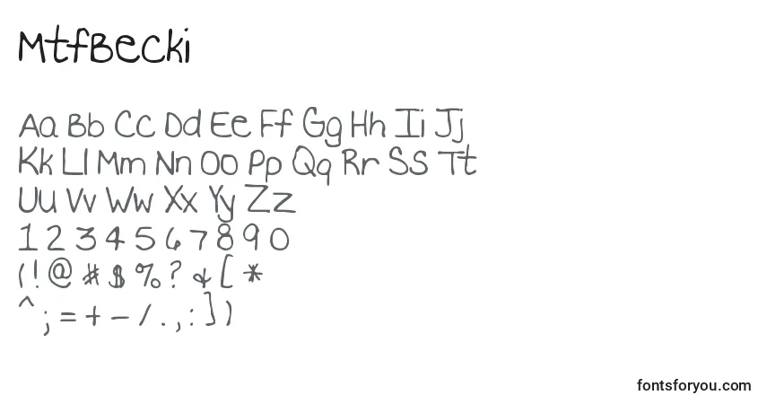 A fonte MtfBecki – alfabeto, números, caracteres especiais