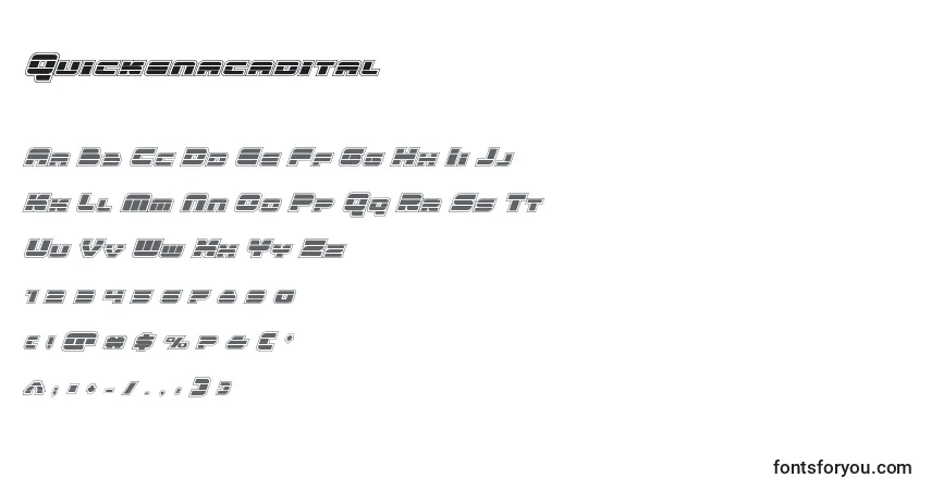Schriftart Quickenacadital – Alphabet, Zahlen, spezielle Symbole