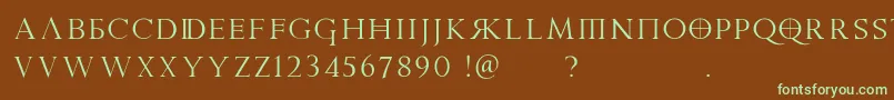 フォントPraetoriaD – 緑色の文字が茶色の背景にあります。