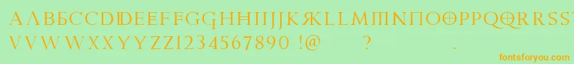 フォントPraetoriaD – オレンジの文字が緑の背景にあります。