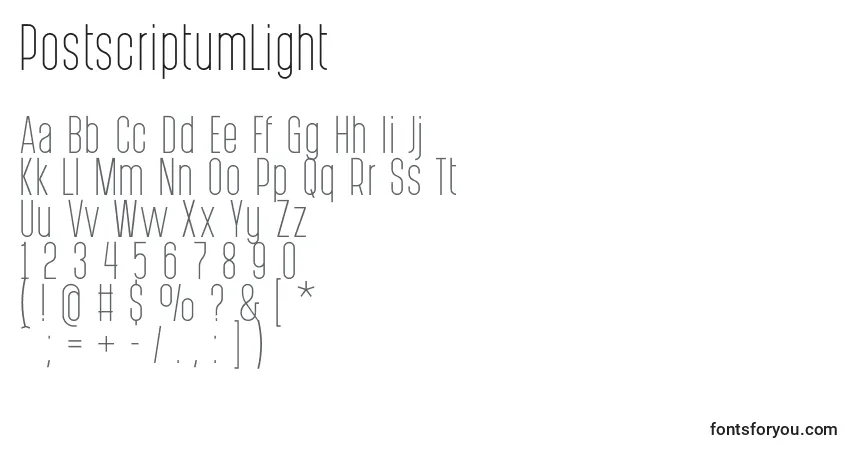 Шрифт PostscriptumLight – алфавит, цифры, специальные символы