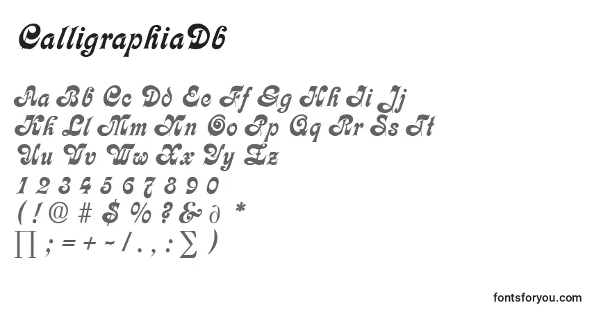 Czcionka CalligraphiaDb – alfabet, cyfry, specjalne znaki