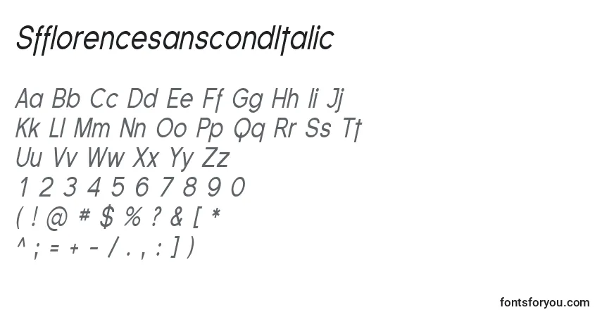 Шрифт SfflorencesanscondItalic – алфавит, цифры, специальные символы