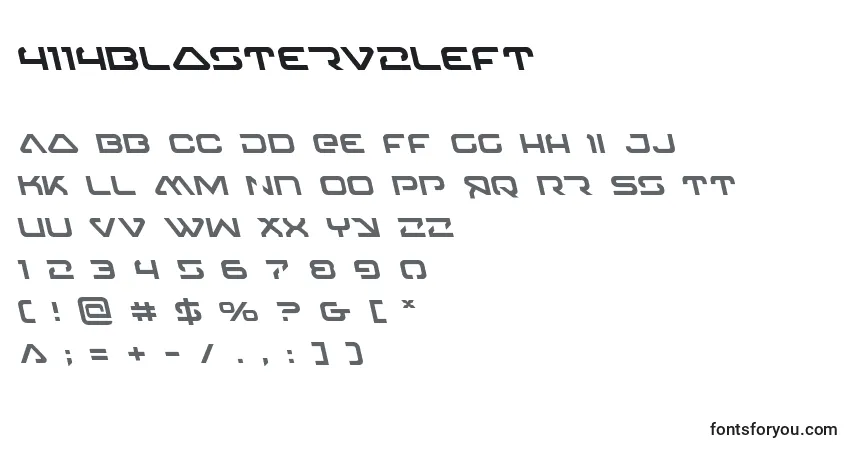 A fonte 4114blasterv2left – alfabeto, números, caracteres especiais
