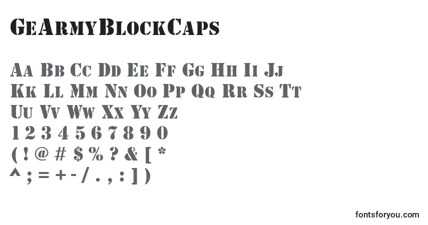 Fuente GeArmyBlockCaps - alfabeto, números, caracteres especiales