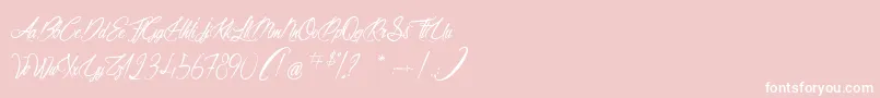 AliciaOnTheEnchantedHighlands-Schriftart – Weiße Schriften auf rosa Hintergrund