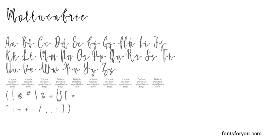 Schriftart MollucaFree (110497) – Alphabet, Zahlen, spezielle Symbole