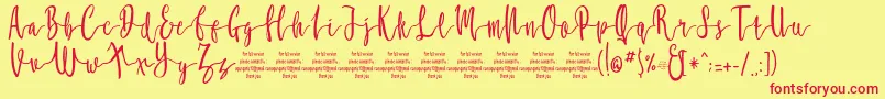 フォントMollucaFree – 赤い文字の黄色い背景