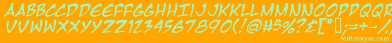 MangaTempleItalic Font – Green Fonts on Orange Background