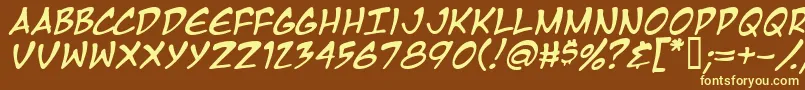 MangaTempleItalic Font – Yellow Fonts on Brown Background