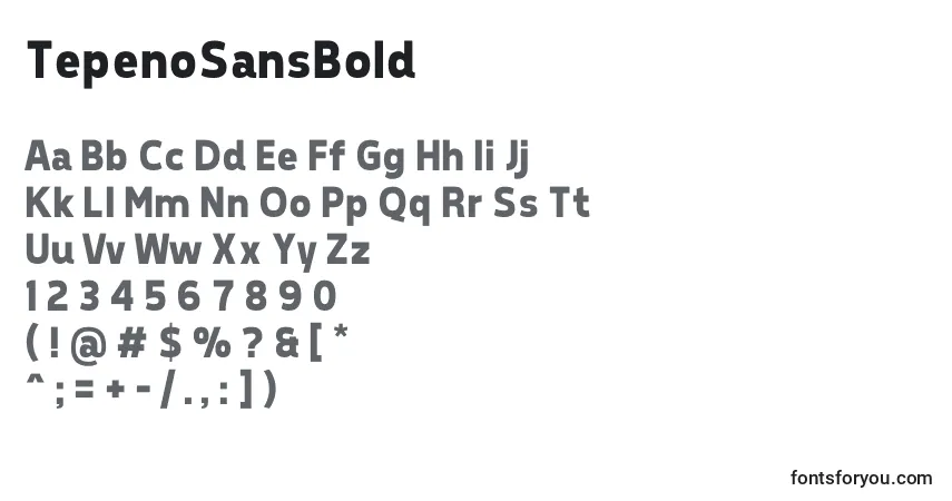 A fonte TepenoSansBold – alfabeto, números, caracteres especiais