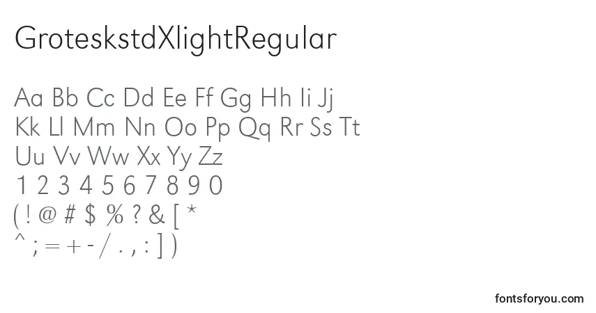 Czcionka GroteskstdXlightRegular – alfabet, cyfry, specjalne znaki
