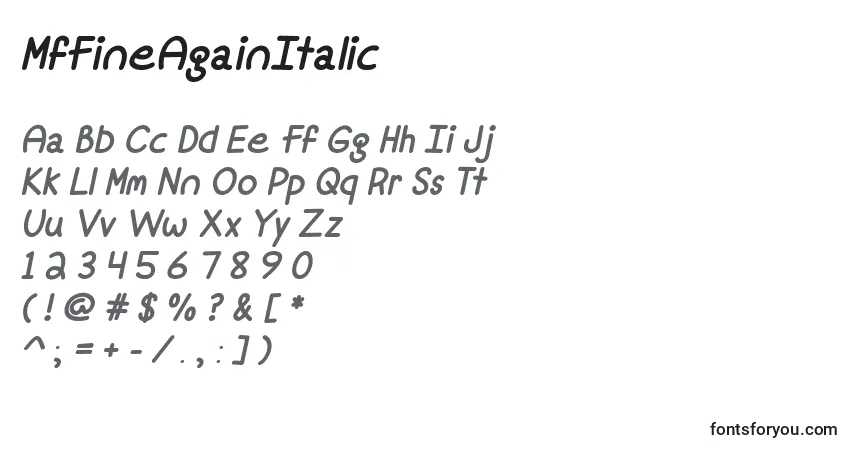 Schriftart MfFineAgainItalic – Alphabet, Zahlen, spezielle Symbole