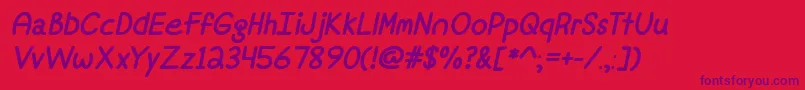 MfFineAgainItalic-Schriftart – Violette Schriften auf rotem Hintergrund