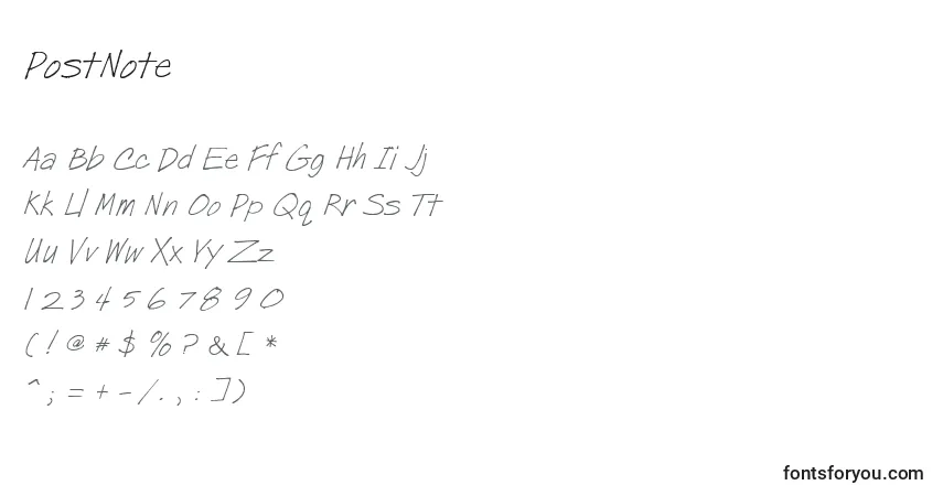 Schriftart PostNote – Alphabet, Zahlen, spezielle Symbole