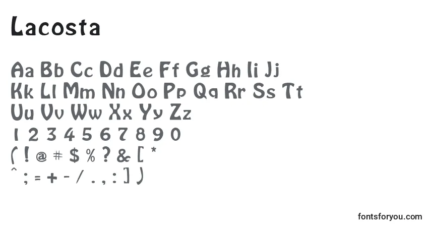 Schriftart Lacosta – Alphabet, Zahlen, spezielle Symbole