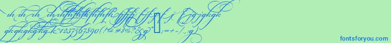 Więcej informacji o czcionce BickhamScriptAltTwo Czcionka BickhamScriptAltTwo – niebieskie czcionki na zielonym tle