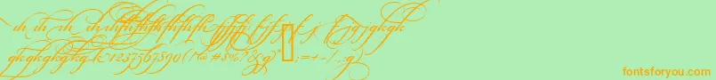 BickhamScriptAltTwoフォントについての詳細 フォントBickhamScriptAltTwo – オレンジの文字が緑の背景にあります。