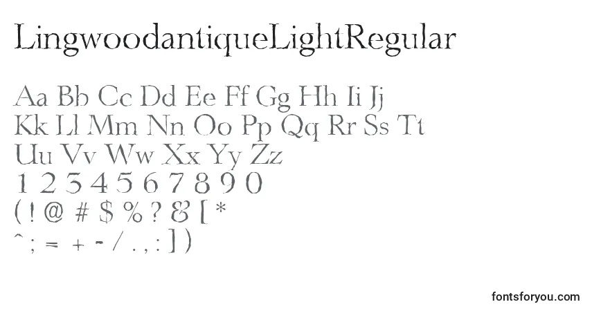 Fuente LingwoodantiqueLightRegular - alfabeto, números, caracteres especiales