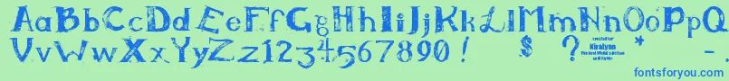 フォントKiralynn – 青い文字は緑の背景です。