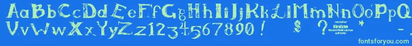 Kiralynn Font – Green Fonts on Blue Background