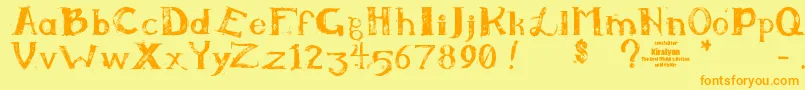フォントKiralynn – オレンジの文字が黄色の背景にあります。