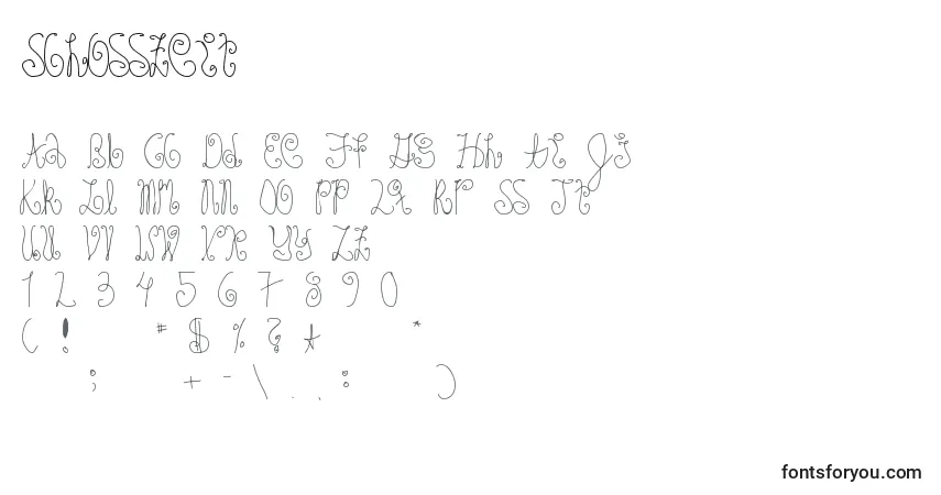 A fonte Schosszeit – alfabeto, números, caracteres especiais