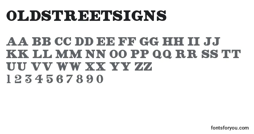A fonte OldStreetSigns – alfabeto, números, caracteres especiais