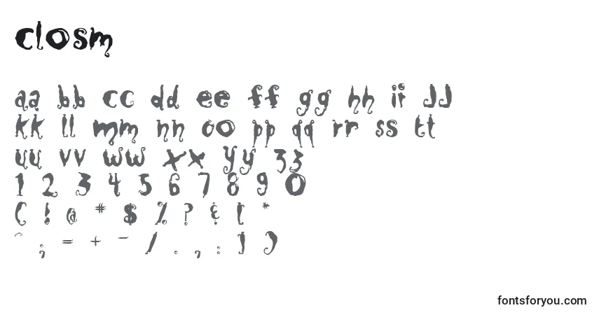 A fonte Closm – alfabeto, números, caracteres especiais