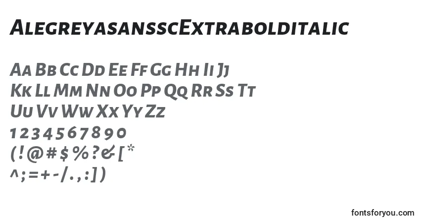 A fonte AlegreyasansscExtrabolditalic – alfabeto, números, caracteres especiais