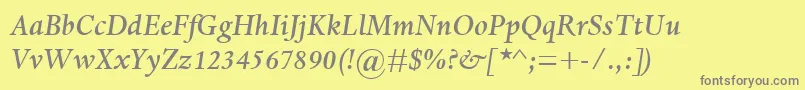 Fonte DanteMtMediumItalic – fontes cinzas em um fundo amarelo