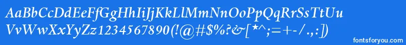 DanteMtMediumItalic-Schriftart – Weiße Schriften auf blauem Hintergrund